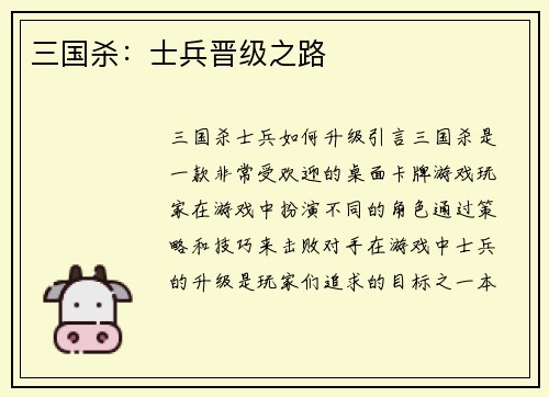 三国杀:士兵晋级之路