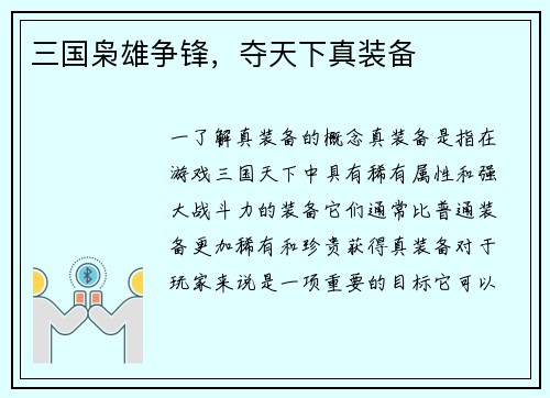 三国枭雄争锋,夺天下真装备