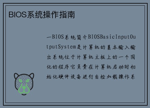 BIOS系统操作指南