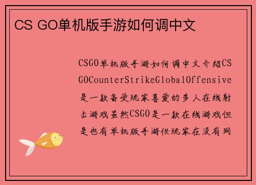 CS GO单机版手游如何调中文