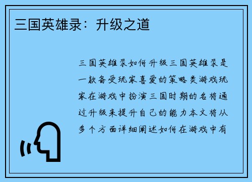 三国英雄录：升级之道